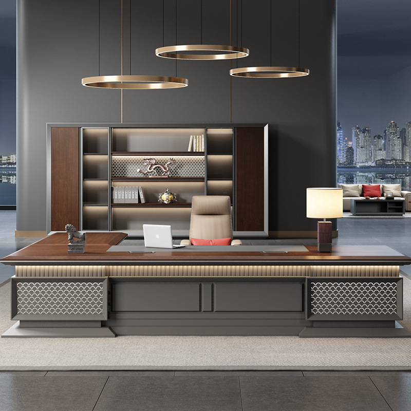 Μοντέλο DBT001 Luxury Executive Desk - Σύγχρονος Μινιμαλιστής Μάνατζερ\\Γραφείο γραφείου με φωτισμό, Premium σετ γραφείου και καρέκλας, εντυπωσιακό President\\του γραφείου