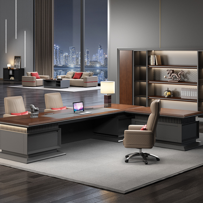 Μοντέλο DBT001 Luxury Executive Desk - Σύγχρονος Μινιμαλιστής Μάνατζερ\\Γραφείο γραφείου με φωτισμό, Premium σετ γραφείου και καρέκλας, εντυπωσιακό President\\του γραφείου